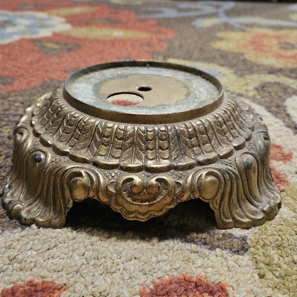 Vintage Ornate Cast Metal Lamp Swag MCM Antique Light Base. Marked EF INDUSTRIE